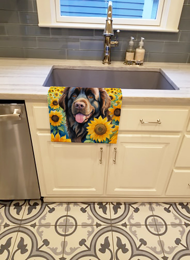 Glamorous Pups : Newfoundland in Sunflowers Kitchen Towel