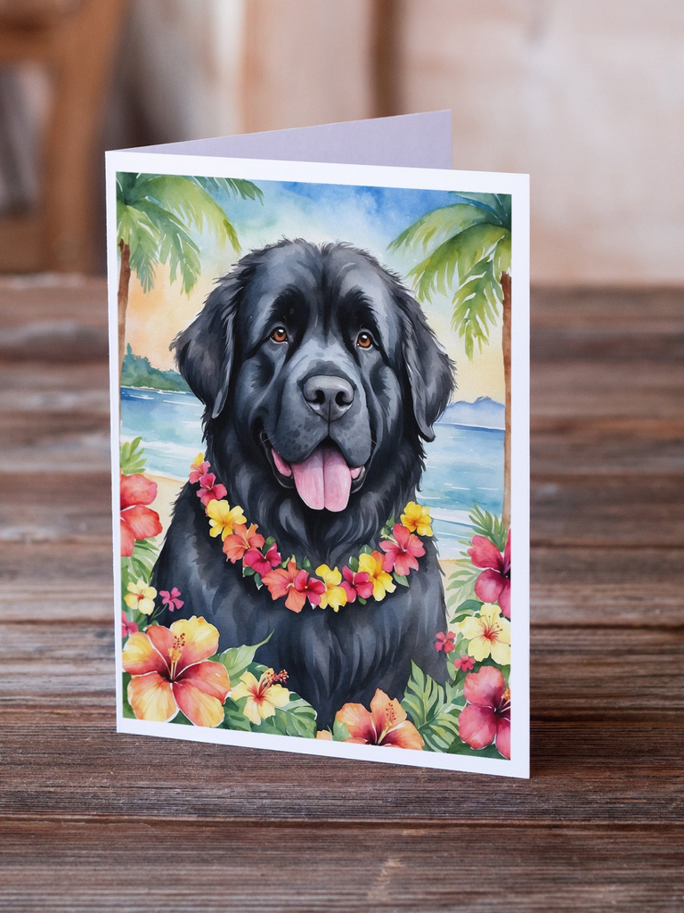 Glamorous Pups : Newfoundland Luau Greeting Cards Pack of 8
