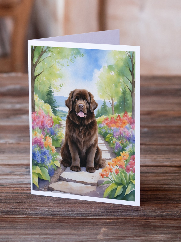 Glamorous Pups : Newfoundland Spring Path Greeting Cards Pack of 8