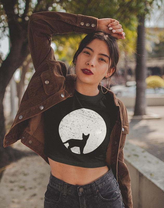 Glamorous Pups : Night Cat Women's Crop Top