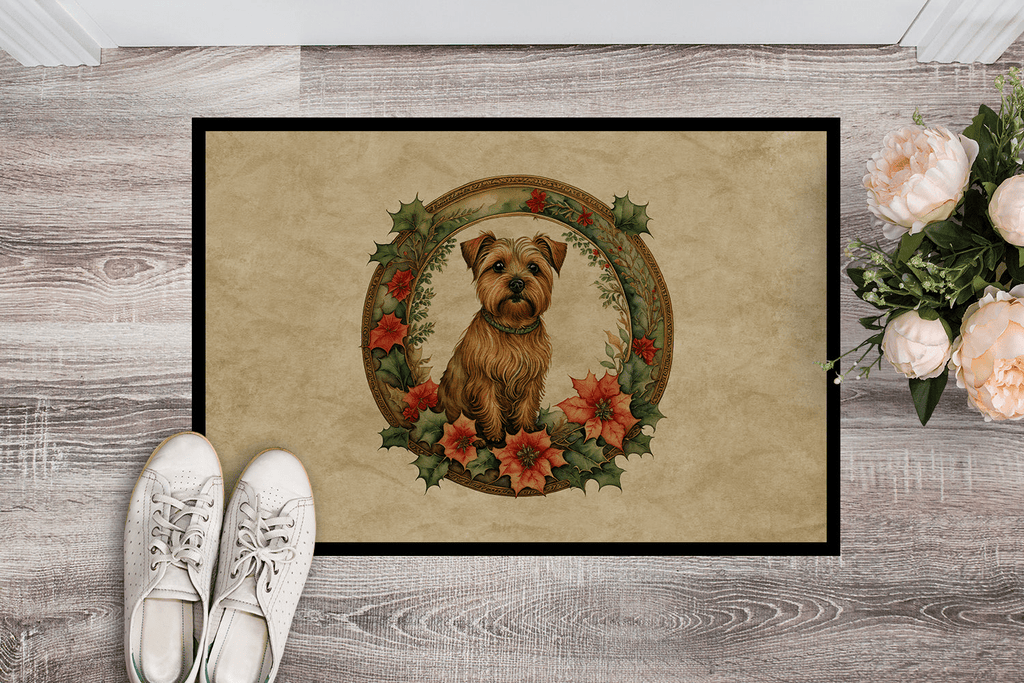 Glamorous Pups : Norfolk Terrier Christmas Flowers Doormat