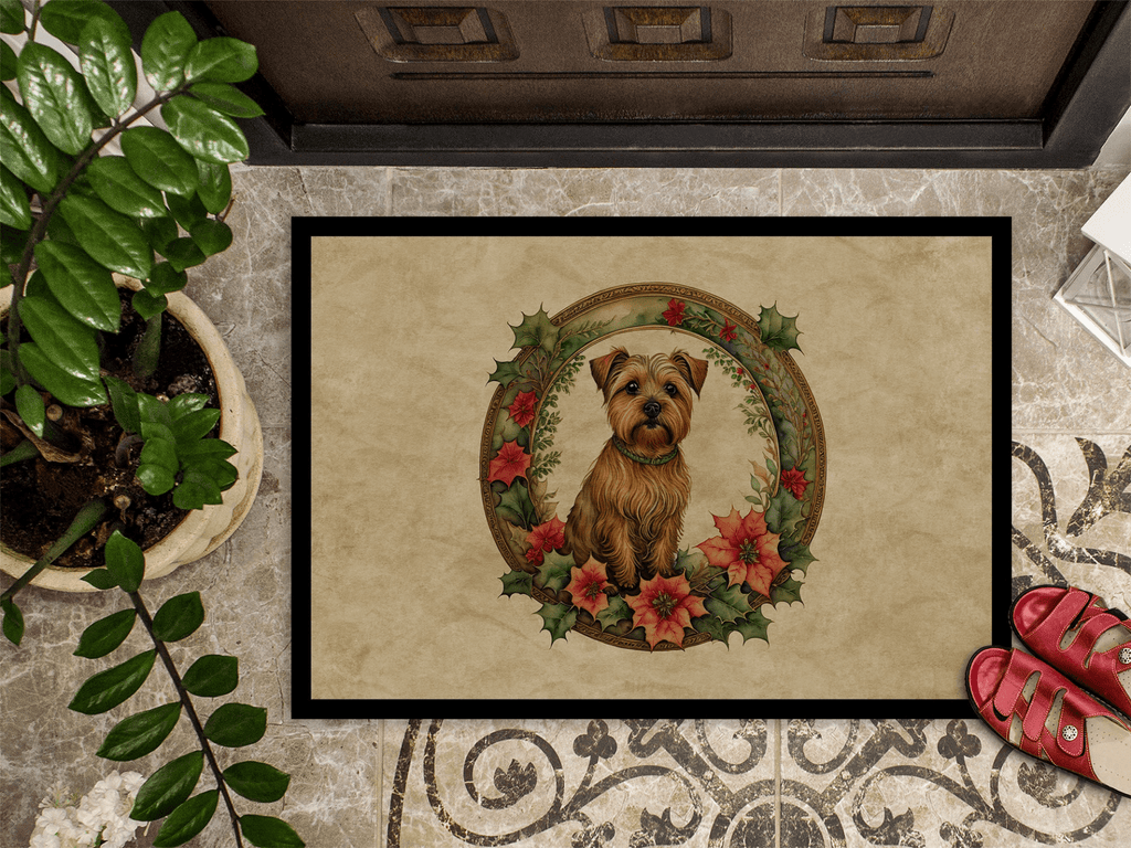 Glamorous Pups : Norfolk Terrier Christmas Flowers Doormat