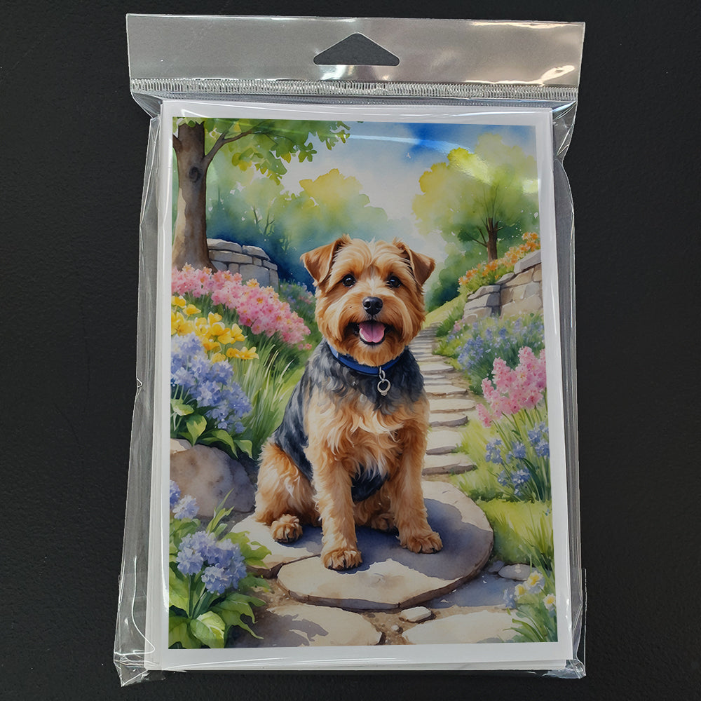 Glamorous Pups : Norfolk Terrier Spring Path Greeting Cards Pack of 8