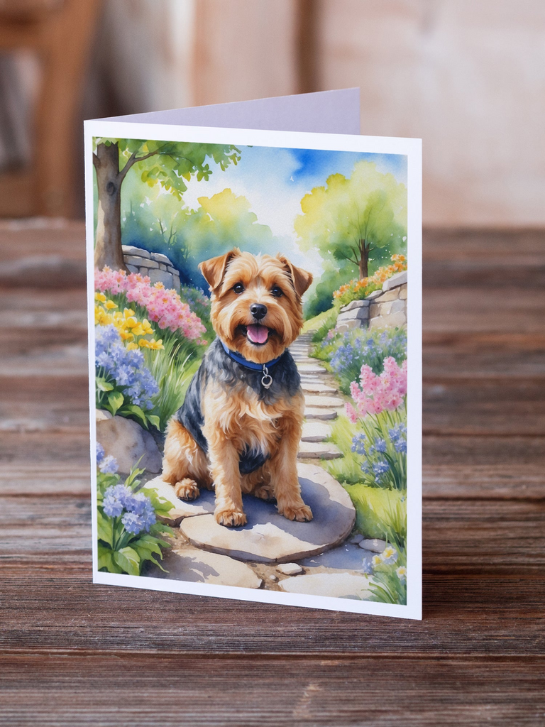 Glamorous Pups : Norfolk Terrier Spring Path Greeting Cards Pack of 8