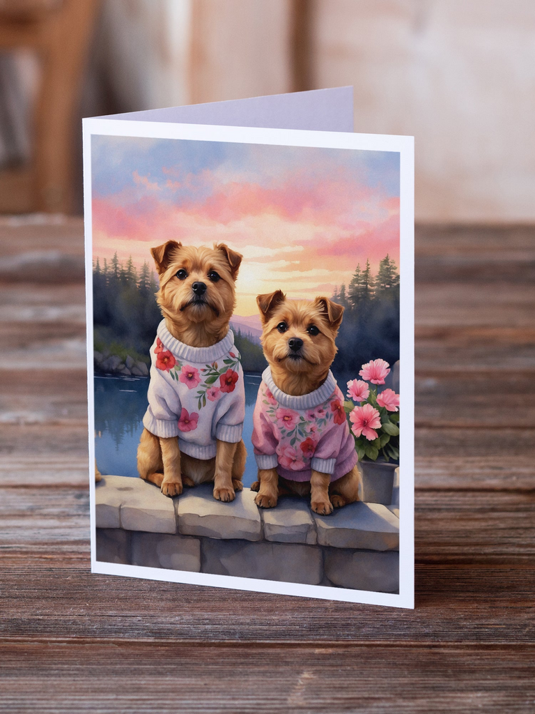 Glamorous Pups : Norfolk Terrier Two Hearts Greeting Cards Pack of 8