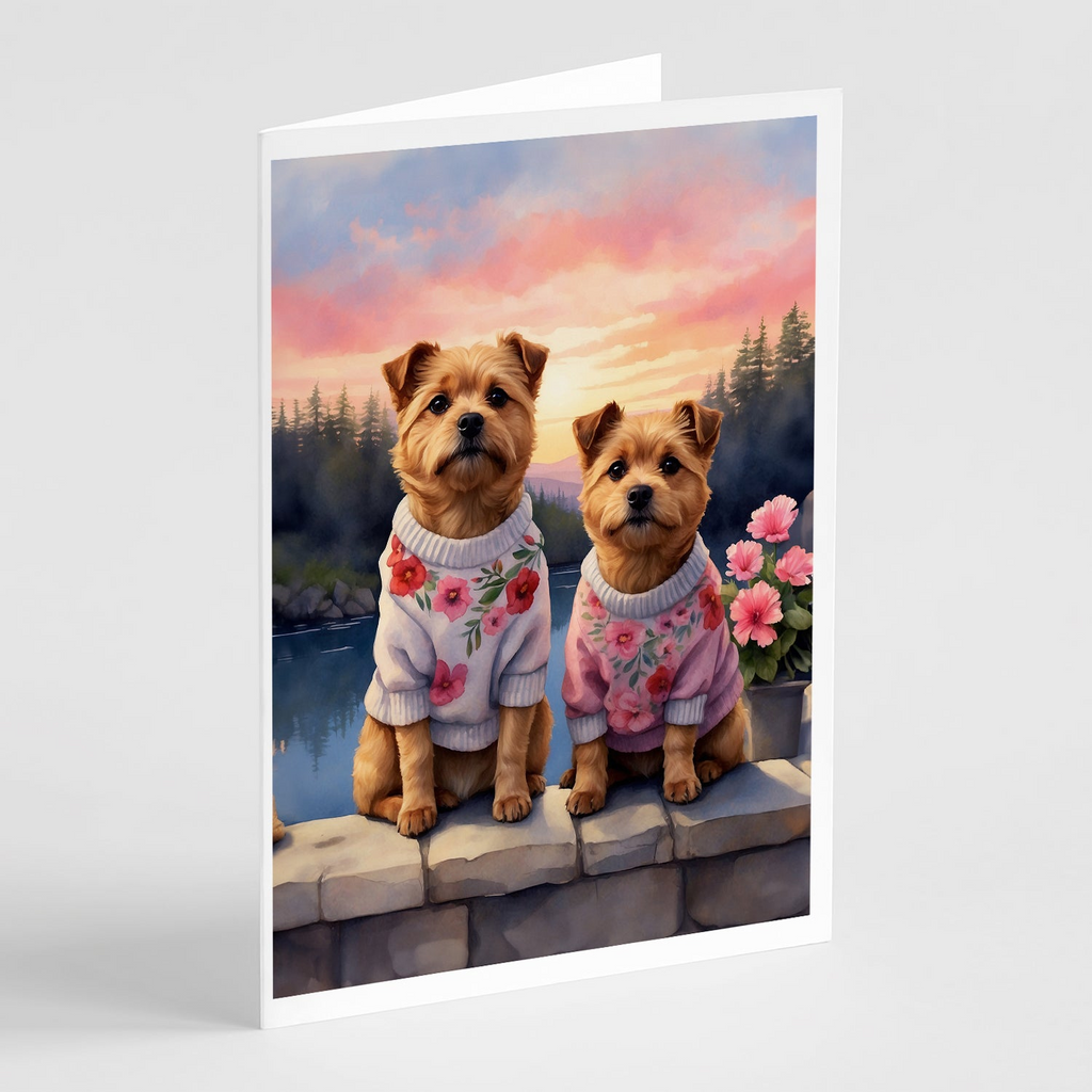 Glamorous Pups : Norfolk Terrier Two Hearts Greeting Cards Pack of 8