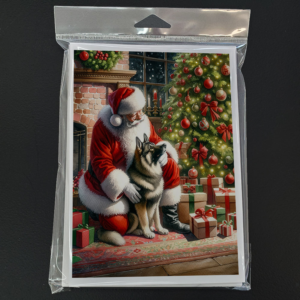 Glamorous Pups : Norwegian Elkhound and Santa Claus Greeting Cards Pack of 8