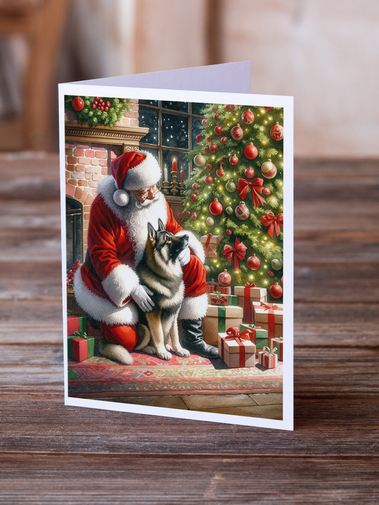 Glamorous Pups : Norwegian Elkhound and Santa Claus Greeting Cards Pack of 8