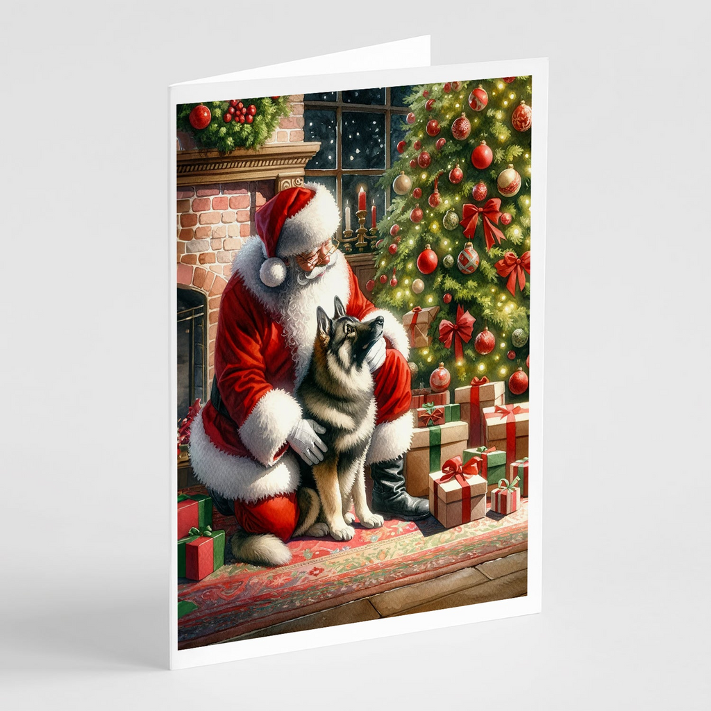 Glamorous Pups : Norwegian Elkhound and Santa Claus Greeting Cards Pack of 8