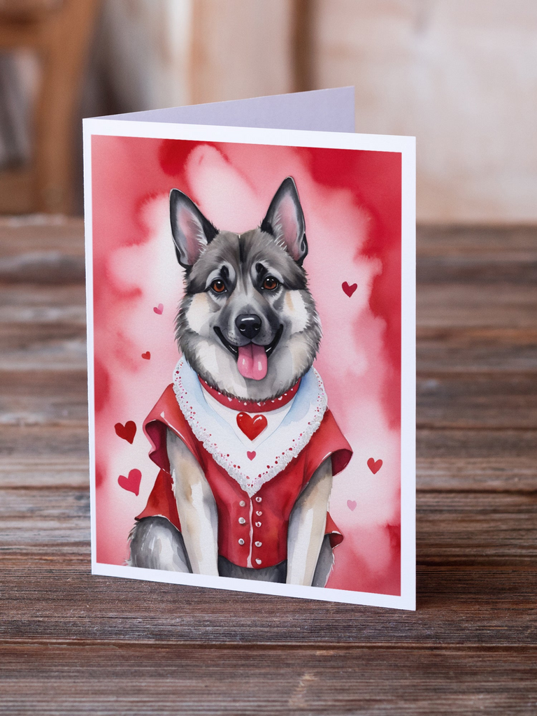 Glamorous Pups : Norwegian Elkhound My Valentine Greeting Cards Pack of 8