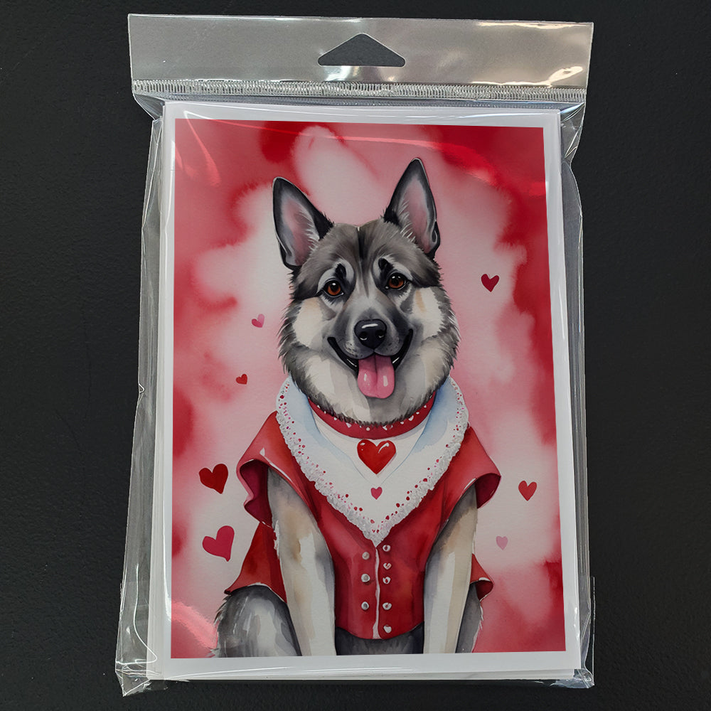 Glamorous Pups : Norwegian Elkhound My Valentine Greeting Cards Pack of 8