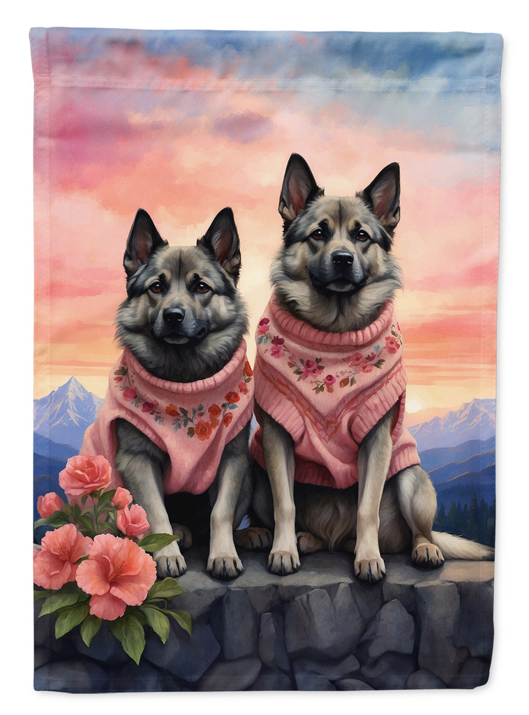 Glamorous Pups : Norwegian Elkhound Two Hearts Garden Flag