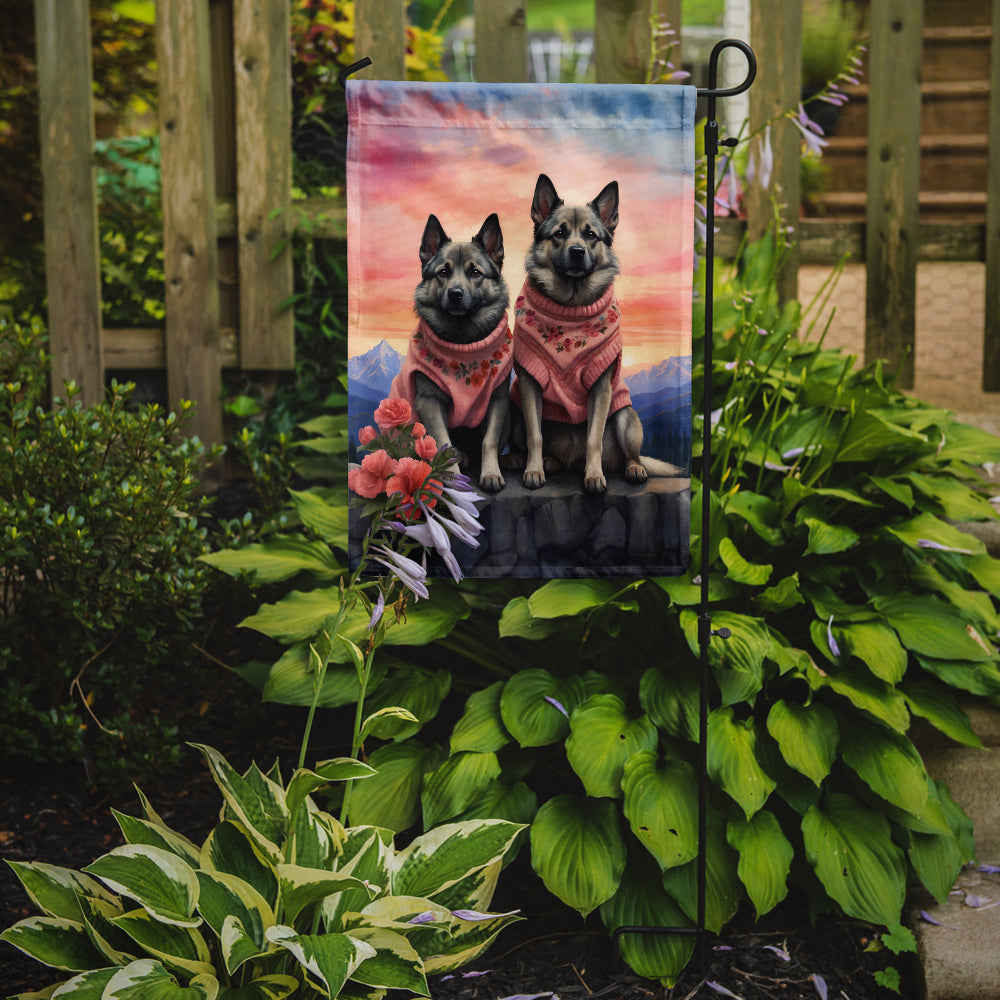 Glamorous Pups : Norwegian Elkhound Two Hearts Garden Flag