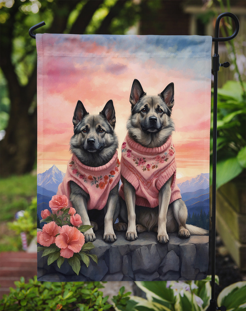 Glamorous Pups : Norwegian Elkhound Two Hearts Garden Flag