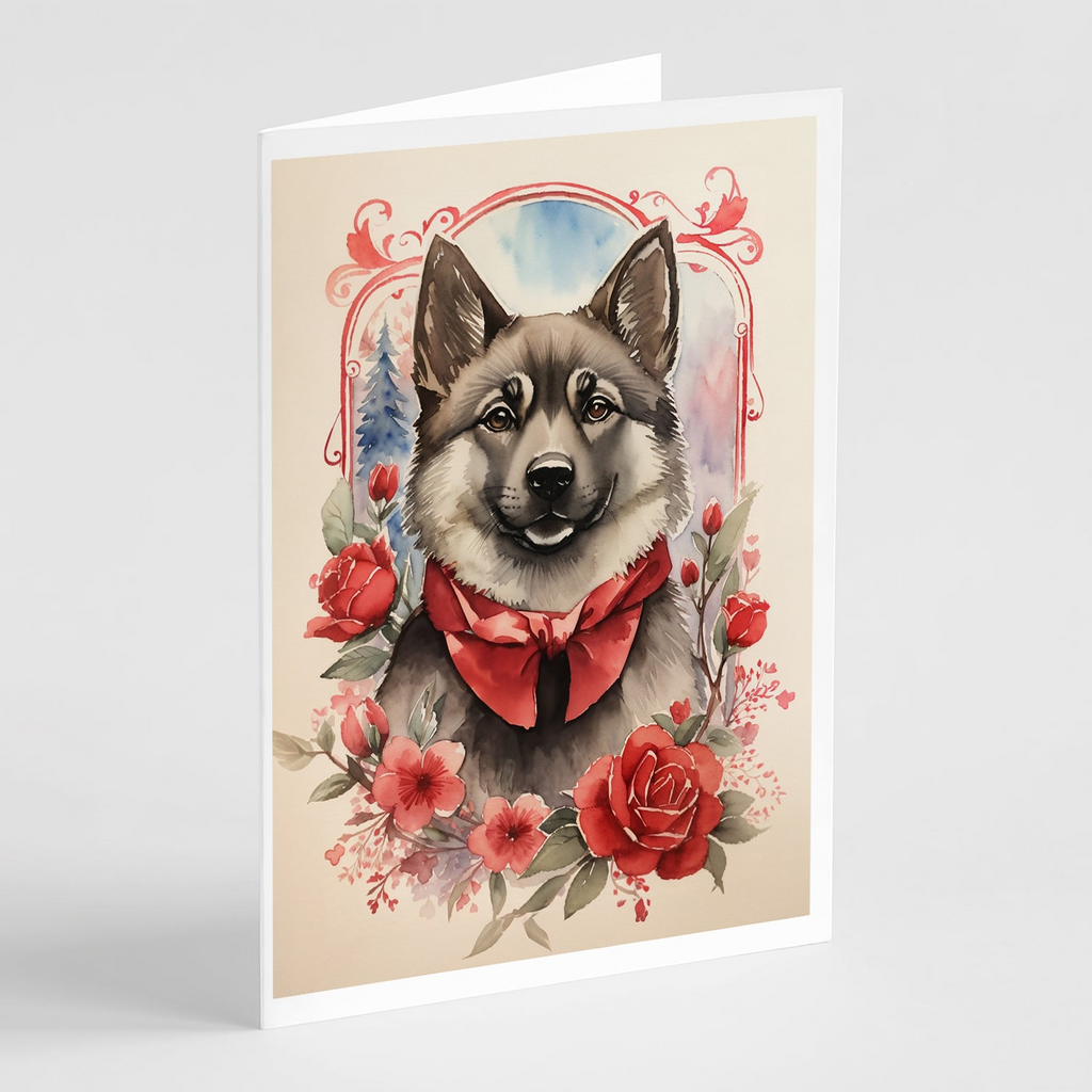 Glamorous Pups : Norwegian Elkhound Valentine Roses Greeting Cards Pack of 8