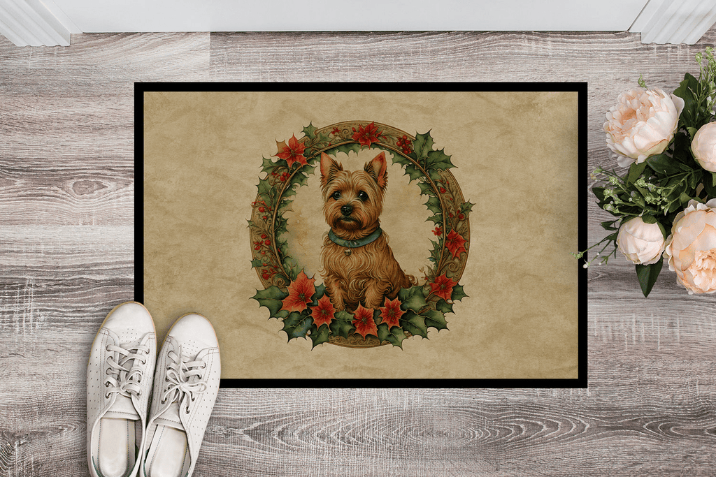 Glamorous Pups : Norwich Terrier Christmas Flowers Doormat