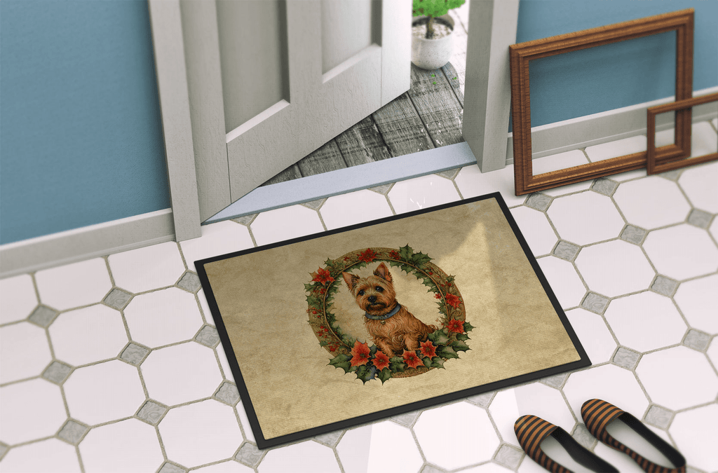 Glamorous Pups : Norwich Terrier Christmas Flowers Doormat