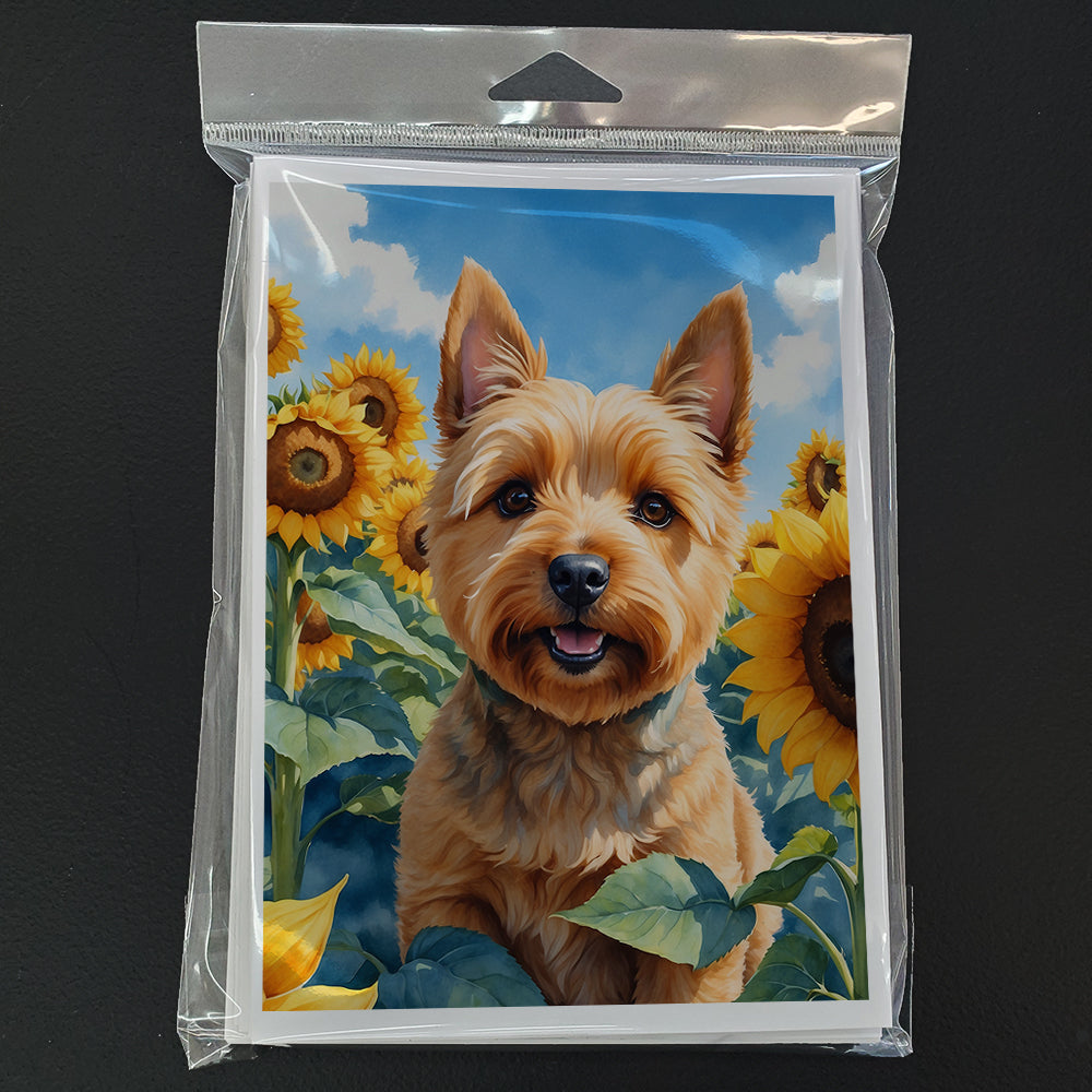 Glamorous Pups : Norwich Terrier in Sunflowers Greeting Cards Pack of 8