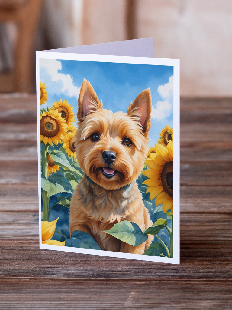 Glamorous Pups : Norwich Terrier in Sunflowers Greeting Cards Pack of 8
