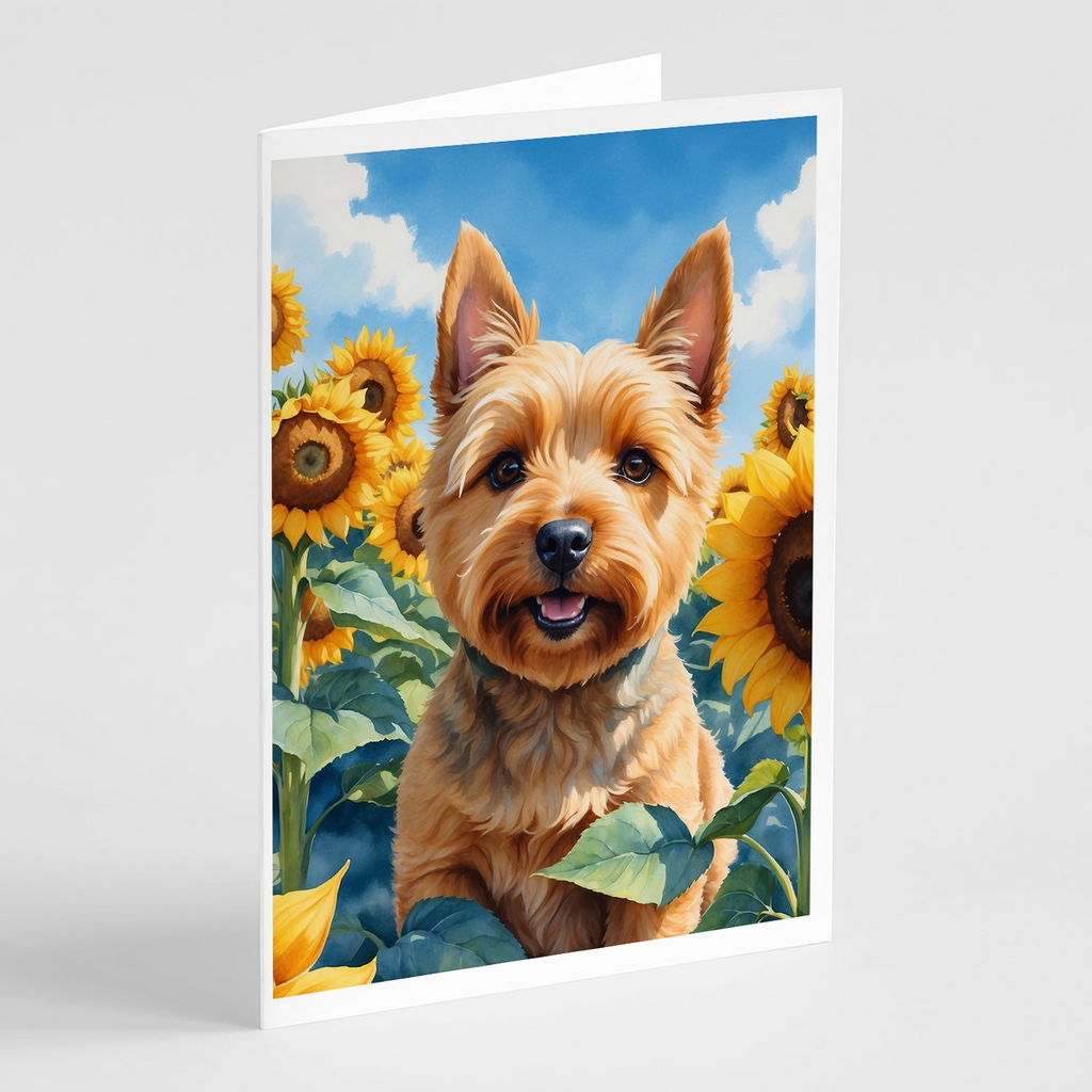 Glamorous Pups : Norwich Terrier in Sunflowers Greeting Cards Pack of 8