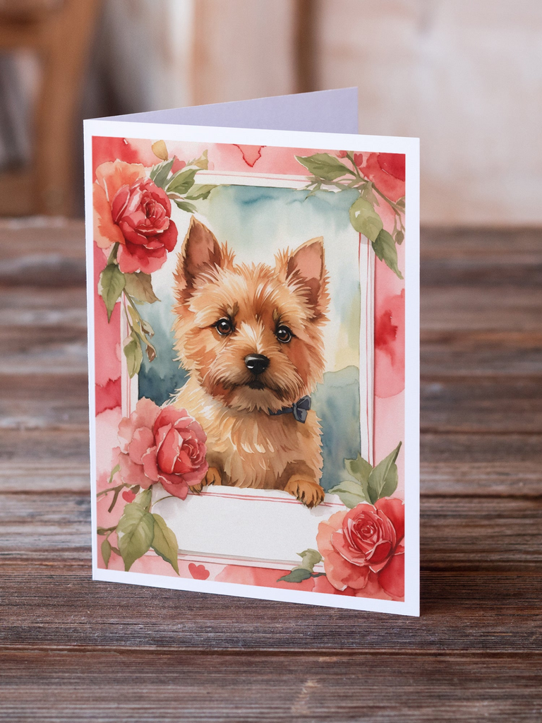 Glamorous Pups : Norwich Terrier Valentine Roses Greeting Cards Pack of 8