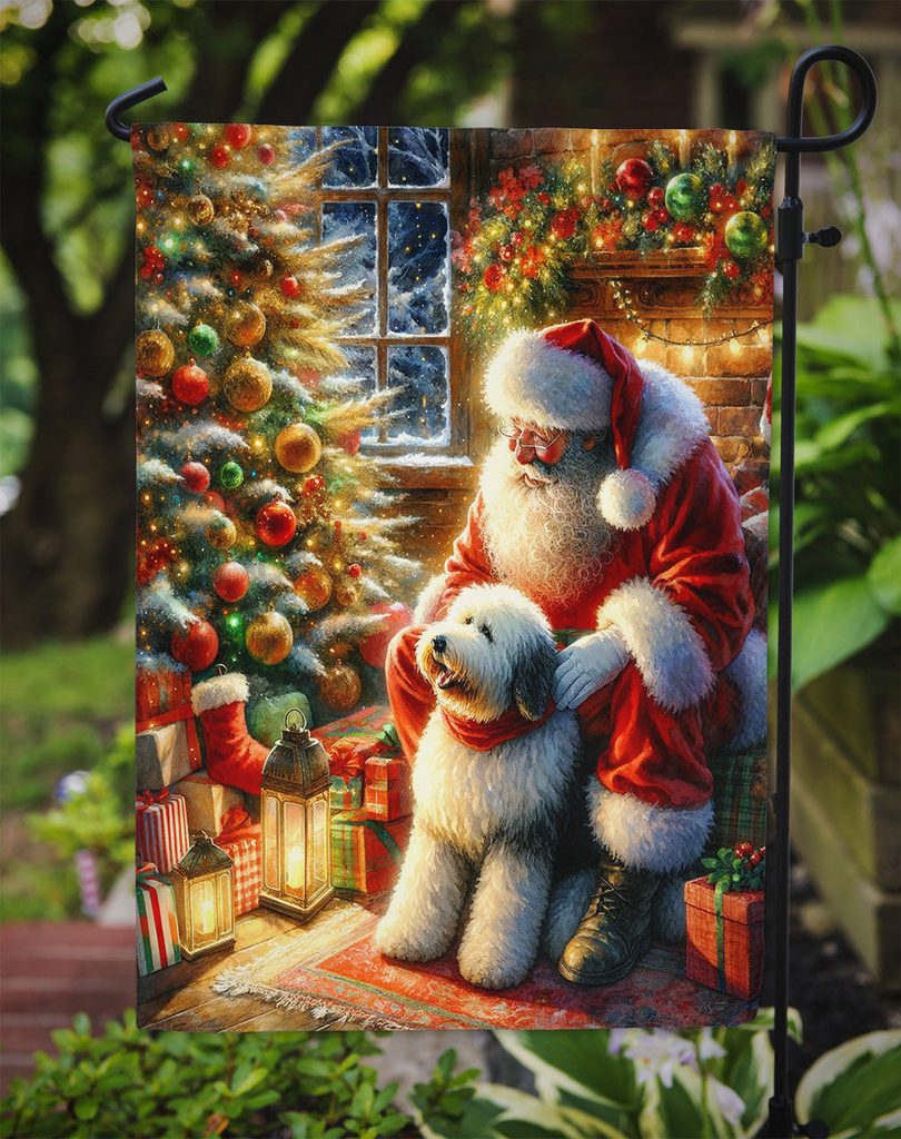 Glamorous Pups : Old English Sheepdog and Santa Claus Garden Flag