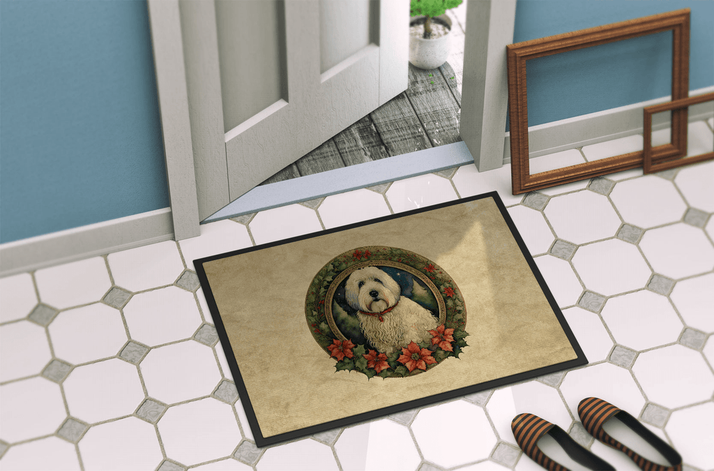 Glamorous Pups : Old English Sheepdog Christmas Flowers Doormat