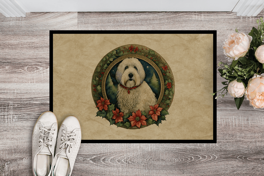 Glamorous Pups : Old English Sheepdog Christmas Flowers Doormat