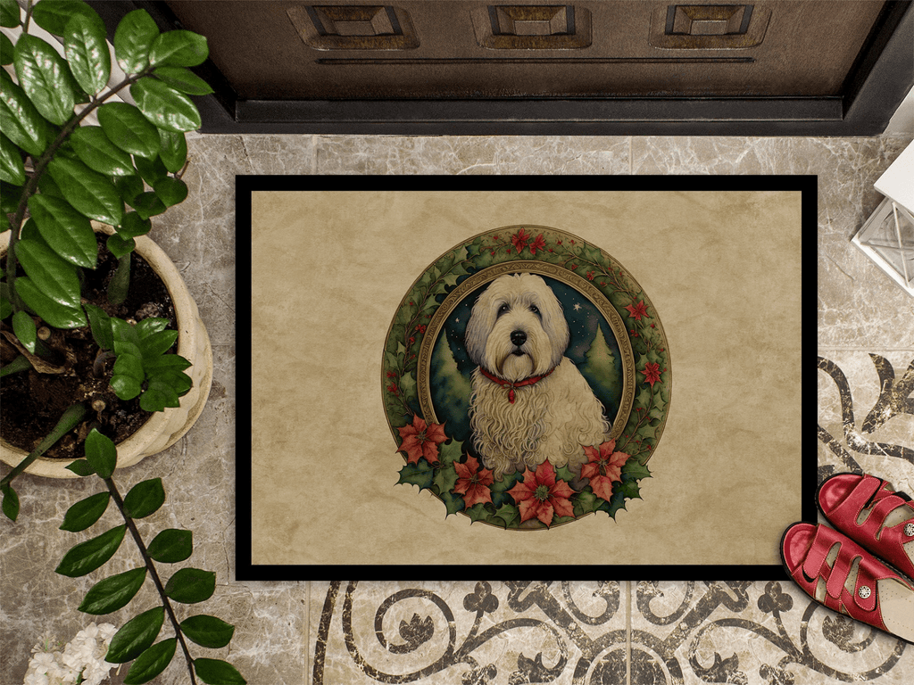 Glamorous Pups : Old English Sheepdog Christmas Flowers Doormat