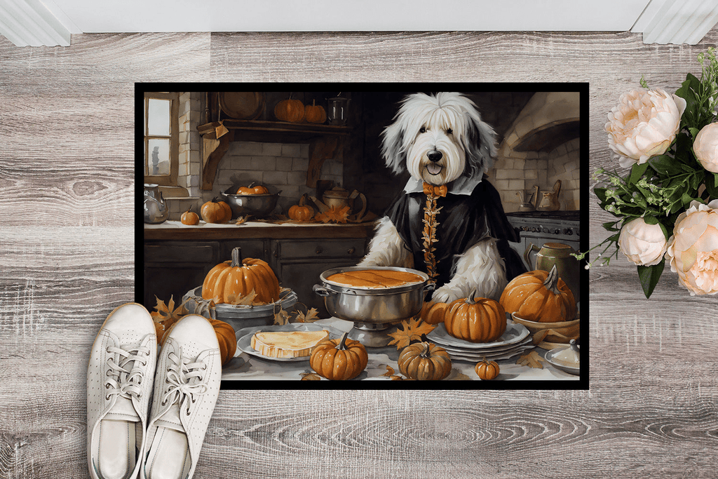 Glamorous Pups : Old English Sheepdog Fall Kitchen Pumpkins Doormat