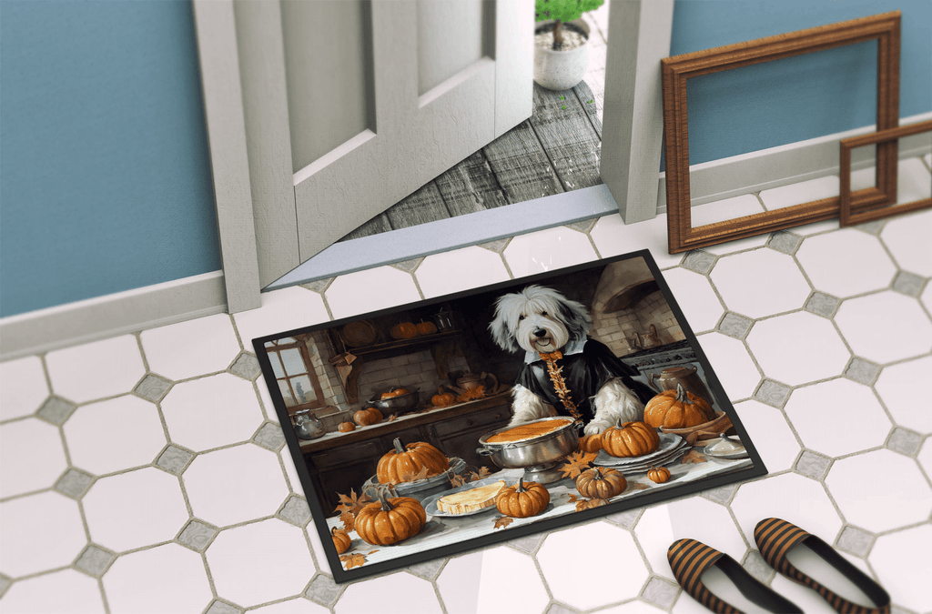 Glamorous Pups : Old English Sheepdog Fall Kitchen Pumpkins Doormat
