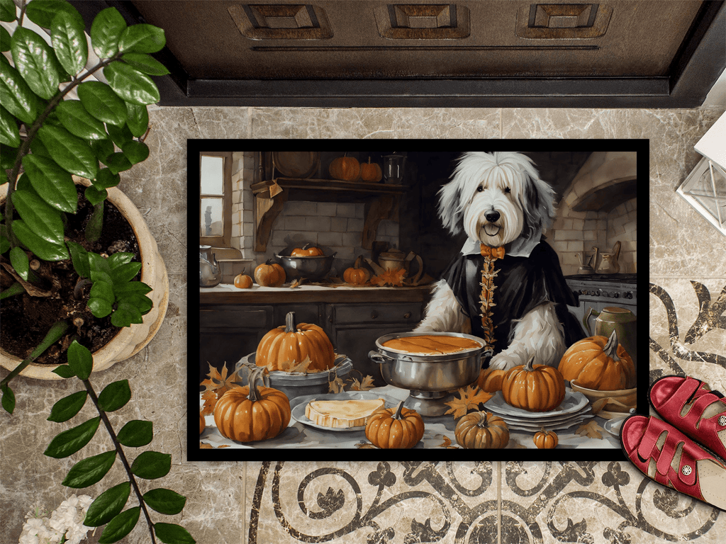 Glamorous Pups : Old English Sheepdog Fall Kitchen Pumpkins Doormat