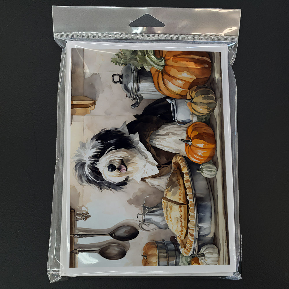 Glamorous Pups : Old English Sheepdog Fall Kitchen Pumpkins Greeting Cards Pack of 8