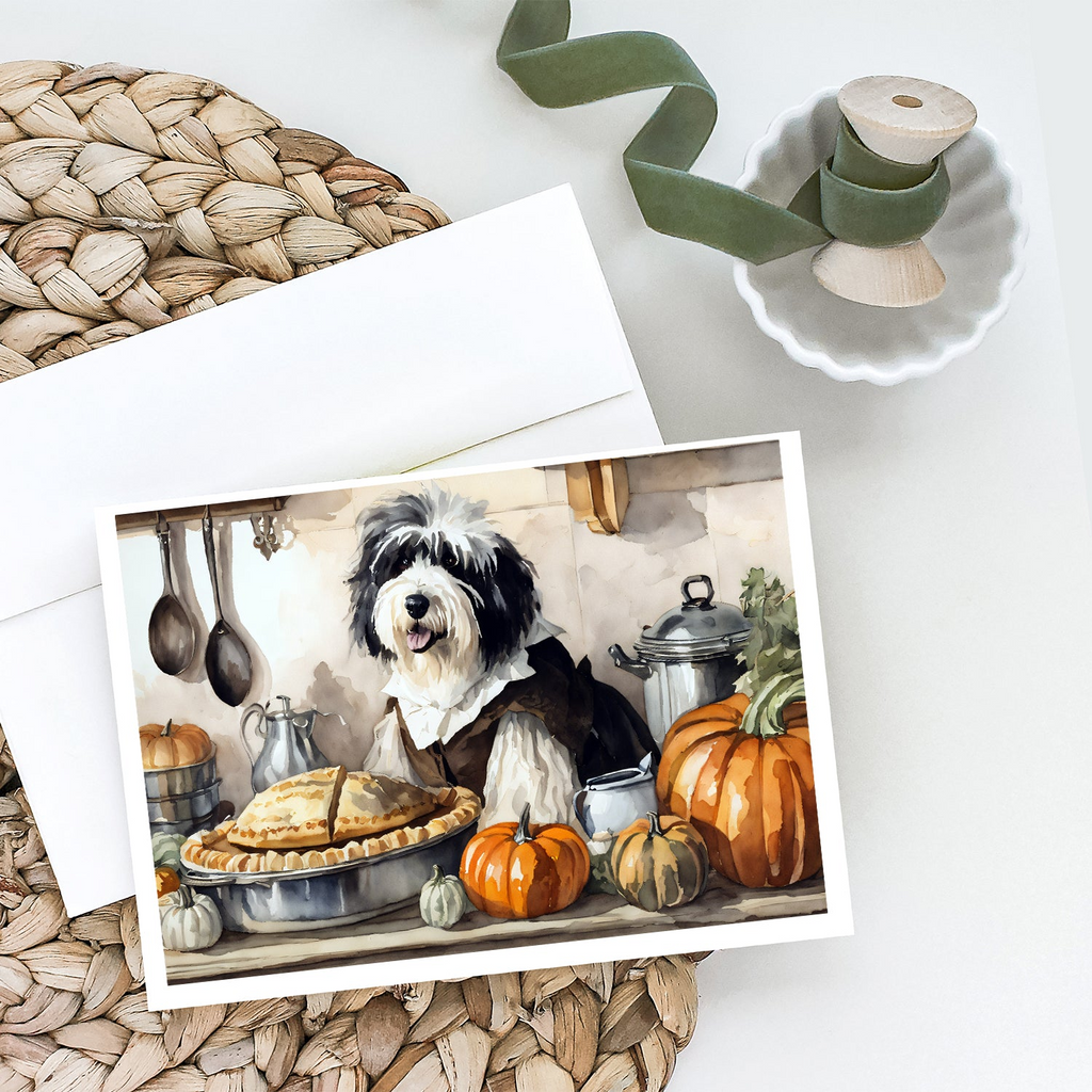 Glamorous Pups : Old English Sheepdog Fall Kitchen Pumpkins Greeting Cards Pack of 8