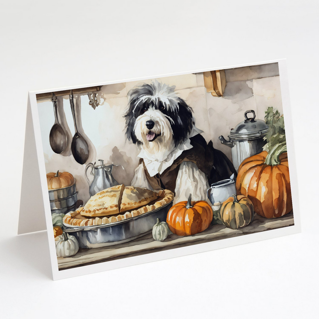 Glamorous Pups : Old English Sheepdog Fall Kitchen Pumpkins Greeting Cards Pack of 8