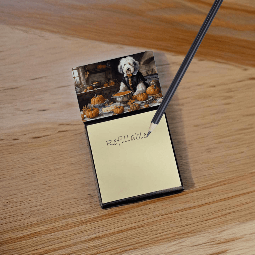 Glamorous Pups : Old English Sheepdog Fall Kitchen Pumpkins Sticky Note Holder
