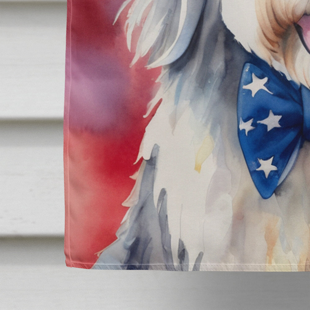 Glamorous Pups : Old English Sheepdog Patriotic American House Flag