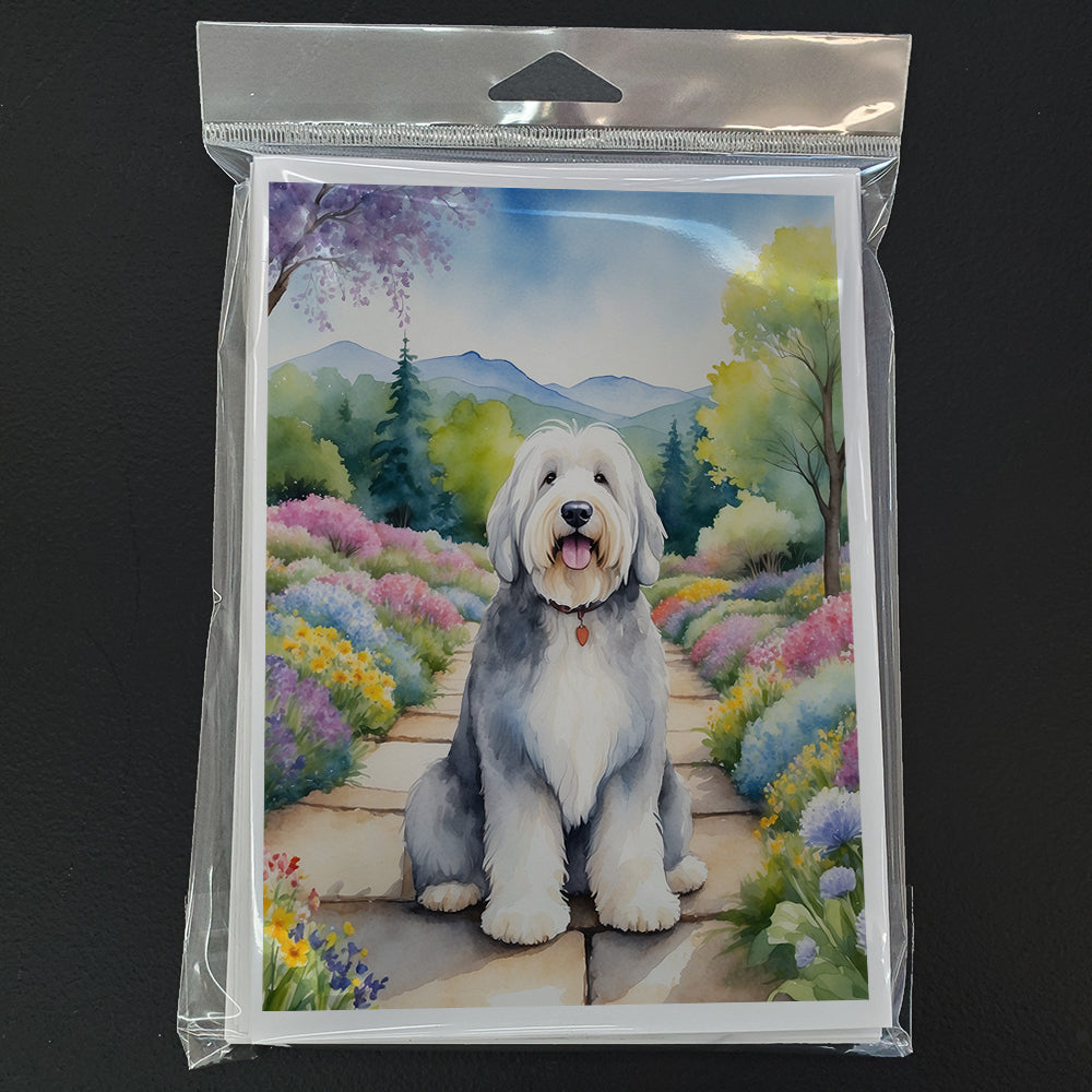 Glamorous Pups : Old English Sheepdog Spring Path Greeting Cards Pack of 8