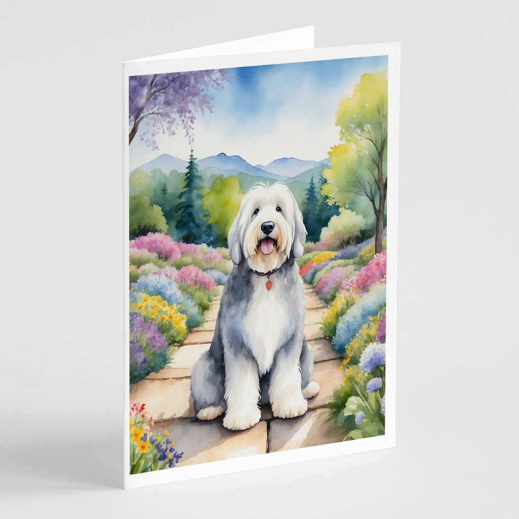Glamorous Pups : Old English Sheepdog Spring Path Greeting Cards Pack of 8