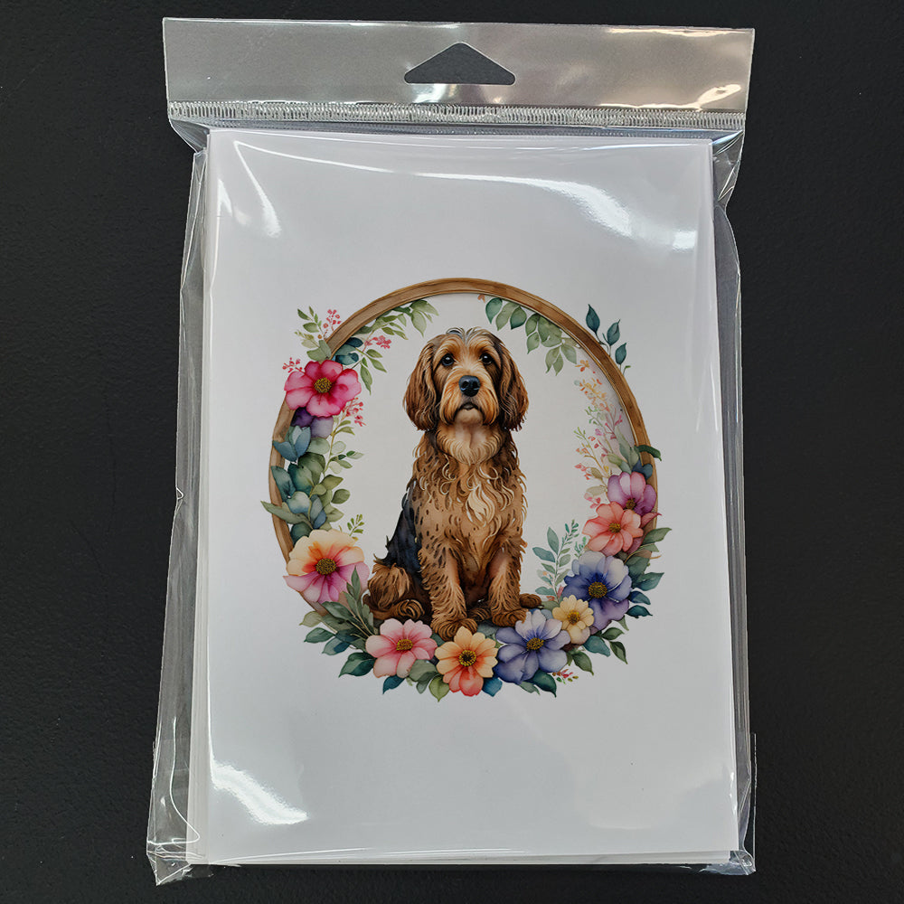 Glamorous Pups : Otterhound and Flowers Greeting Cards Pack of 8