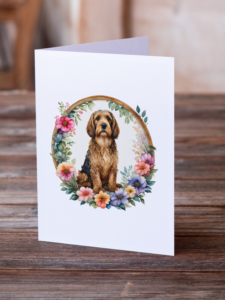 Glamorous Pups : Otterhound and Flowers Greeting Cards Pack of 8