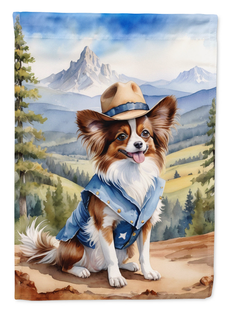 Glamorous Pups : Papillon Cowboy Welcome Garden Flag