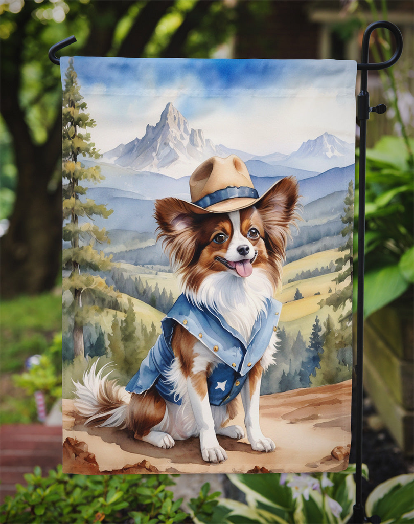 Glamorous Pups : Papillon Cowboy Welcome Garden Flag
