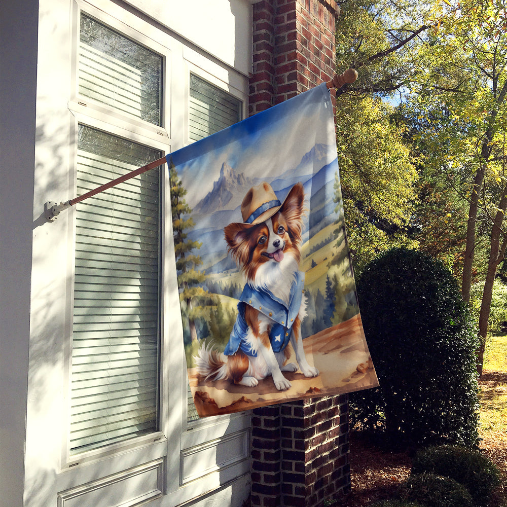 Glamorous Pups : Papillon Cowboy Welcome House Flag