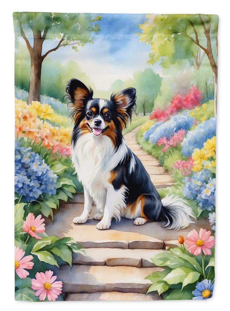 Glamorous Pups : Papillon Spring Path House Flag