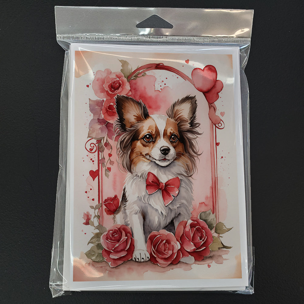 Glamorous Pups : Papillon Valentine Roses Greeting Cards Pack of 8