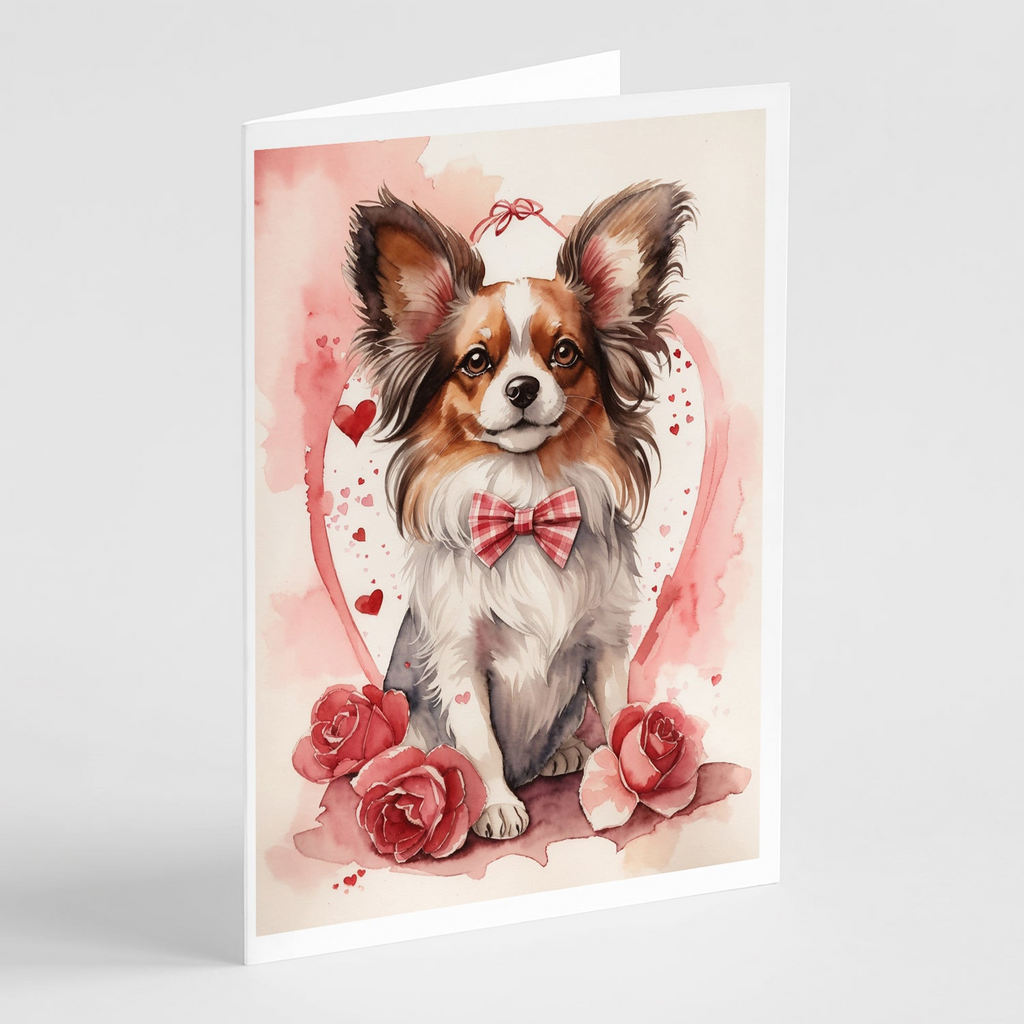 Glamorous Pups : Papillon Valentine Roses Greeting Cards Pack of 8