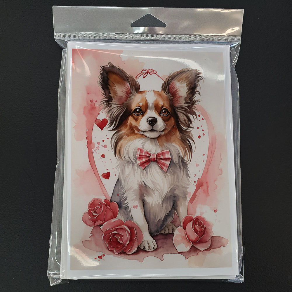 Glamorous Pups : Papillon Valentine Roses Greeting Cards Pack of 8