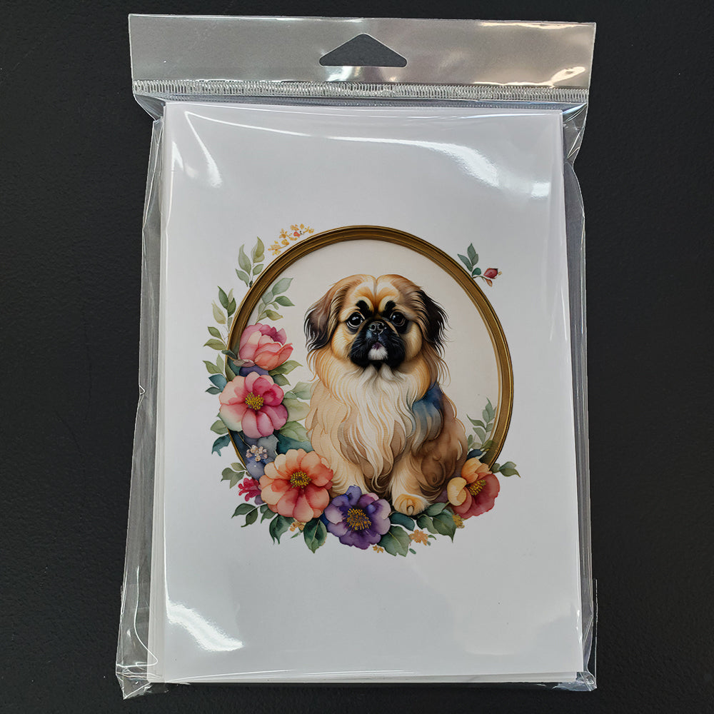 Glamorous Pups : Pekingese and Flowers Greeting Cards Pack of 8