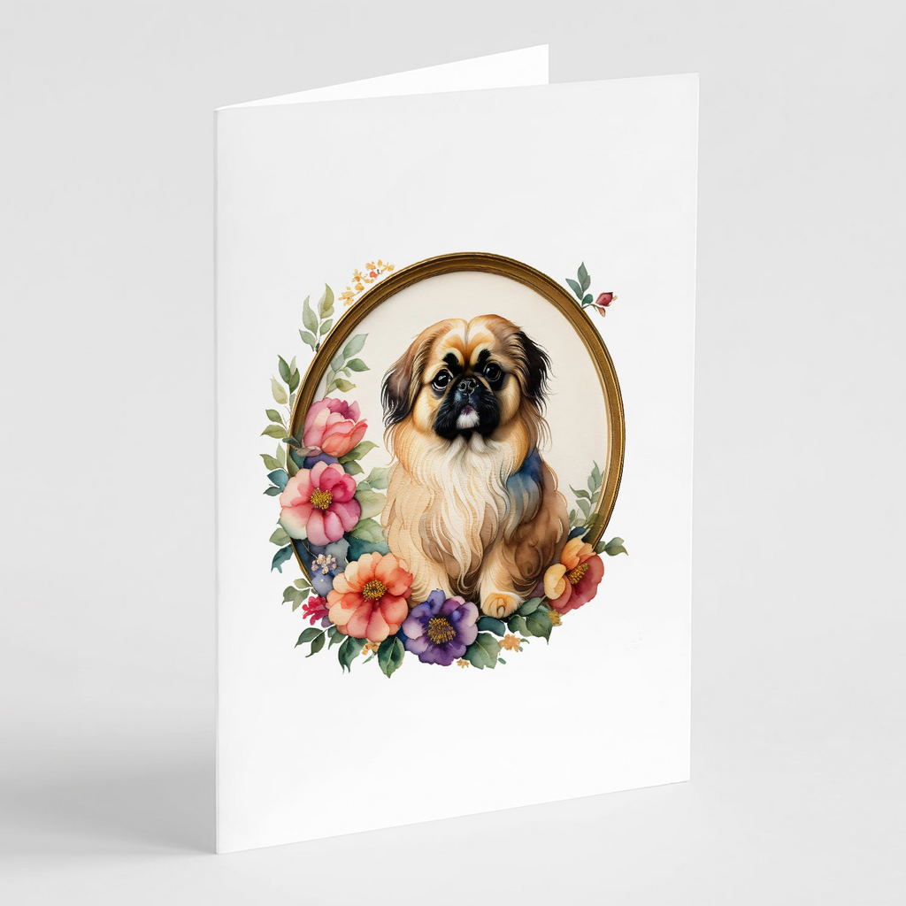 Glamorous Pups : Pekingese and Flowers Greeting Cards Pack of 8